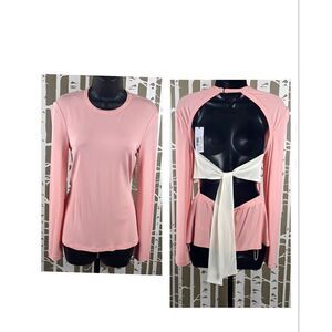 Missoni NEW Silk Jersey Open Back Tie Back Long Sleeve Top S Peach Ivory